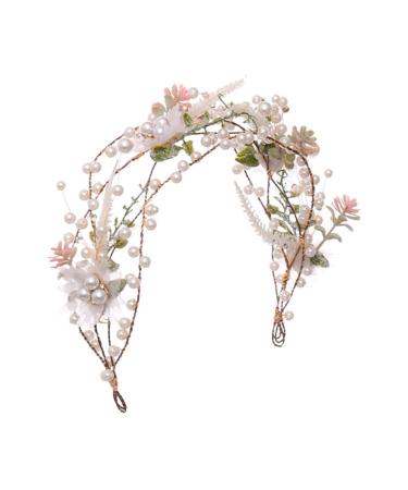 FRCOLOR Peal Flower Headband Bride Headband Boho Leaf Floral Wedding Garland Hair Bands for Womens Hair Fairy Headband for Party Prom Props Hair Accessories for Girls