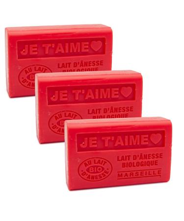 Label Provence Savon de Marseille French soap with fresh organic donkey milk I love you 125 g bars set of 3