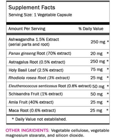 ADAPTOGEN SUPPLEMENTS - holy basil supplement blend maca root nutrient panax ginseng root ashwagandha daily rhodiola rosea supplement astragalus mix holy basil wellness 1Bot - Buy Online on GoSupps.com