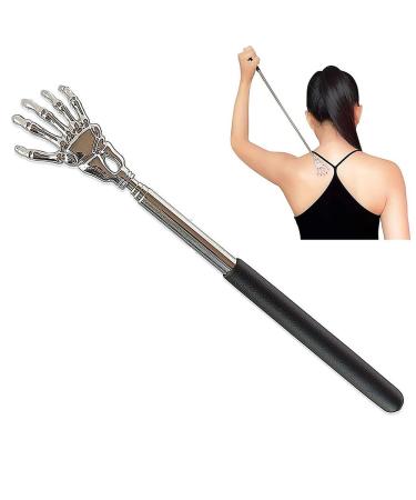 TRIXES Back Scratcher with Extendable Telescopic Handle - Stainless Steel Skeleton Handle - Back Massager Black