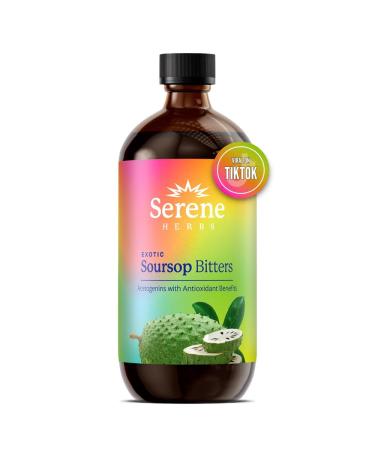 Soursop Bitters Liquid with Soursop Leaves for Gut Health & Immune Boost by Serene Herbs Organic Herbal Blend with Black Seed Moringa Ashwaganda Senna Goat Weed & Ginger 16 fl oz |