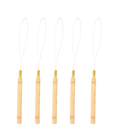 Anggrek 5pcs hair braiding crochet braid needle hair extensions loop needle wooden threader wire pulling hook tool for hair extension
