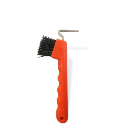 Hoof pick for horses donkeys goats hooves with extra sturdy brush and ergonomic handle (red)