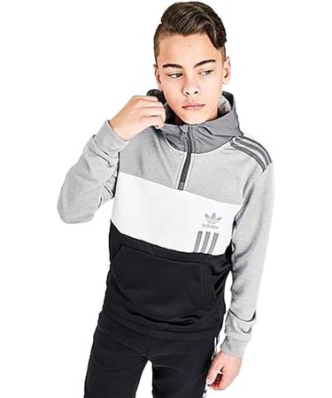 adidas Originals ID2096 Boys Half Zip Hoodie - Medium Grey Heather/White/Black - Large - Buy Online on GoSupps.com