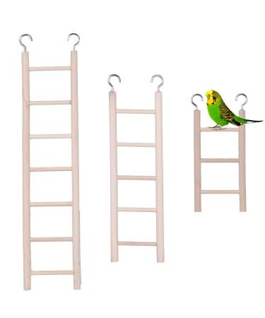 JOPE 3 Sizes Wooden Bird Ladder for Cage, Bird Parrot Step Ladders Toys, Cage Hanging Pet Cage Ladders Climbing Ladder for Parakeets, Parrots, Cockatoo, Lovebirds