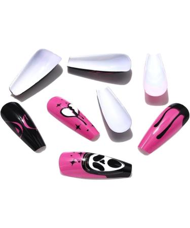 Coffin False Nails Halloween Decorations Ghost Press on Nails Ballerina Acrylic Stick on Nails Long Fake Nails 24Pcs for Women and Girls with solid glue nail lamp 1 count (Pack of 1) - Buy Online on GoSupps.com