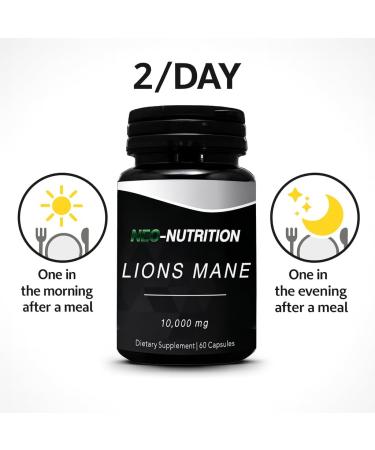 Lion's Mane Mushroom 10000mg High Potency Extract Organic Mushroom Supplement Ayurvedic Brain Health Support Immune & Nervous System Supplement Memory Focus Mood Immunity Vegan - Buy Online on GoSupps.com