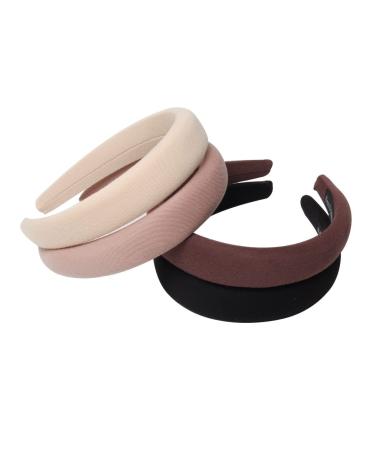 Cuizhiyu 4PK Simple Solid Headband with Sponge No Teeth Fabric Black Thick Hair Band Set for Women and Girls 1.2 inch Wide Hair Hoop Brown Series Hair Accessories (Color B)