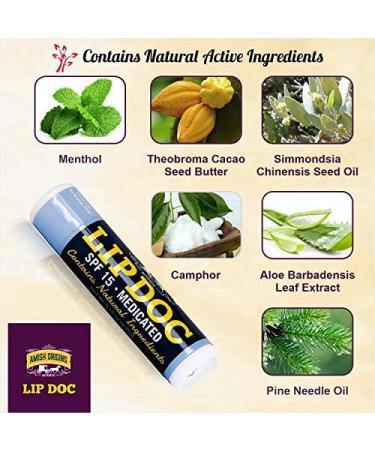 Amish Origins Lip Doc SPF 15 Medicated Lip Balm (3 PACK) - Deep Moisturizing and Healing Formula - Buy Online on GoSupps.com