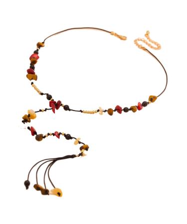 Oralgo's handmade stone pearl necklace ethnic topic fringe necklace colorful pearls collarbone chains choker for trendsetters turquoise + wax thread + reefrel