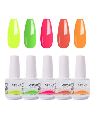 Arte Clavo 15ml Neon Yellow Orange Gel Nail Polish Set - Pack of 5 Popular Colors - Soak Off UV LED Manicure Varnish - Buy Online on GoSupps.com