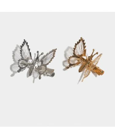 3D Butterfly Hair Clips 2 Pack - Gold & Silver Metal Non-Slip Hair Accessories for Women - Cute Butterfly Hair Styling Decoration - Buy Online on GoSupps.com