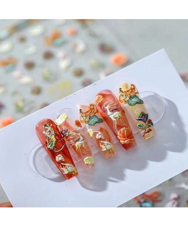 Temperament Enhancement Nail Patch Dunhuang Flying Fairy Nail wear Nail Relief Three-Dimensional Lotus seat Xiangyun Shenlu National Tide Wind Fake Nails Patch (10 Pieces) (Size : S) Small