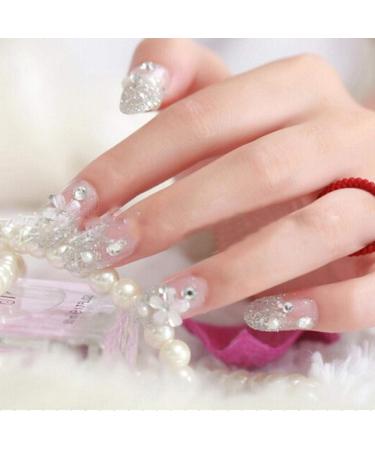 Shop Hujl 24pcs Shiny Silver Crystal 3D Rhinestone Artificial Nails - Perfect Wedding Tips for Brides | Press-On Fake Nails for Women - Buy Online on GoSupps.com