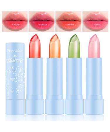4 Packs Aloe Vera Lipstick Clear Jelly Lipstick Set Magic PH Temperature Color Change Lip Gloss Long Lasting Moisturizer Korean Lip Stain Color Changing Lip Balm for Women Girls