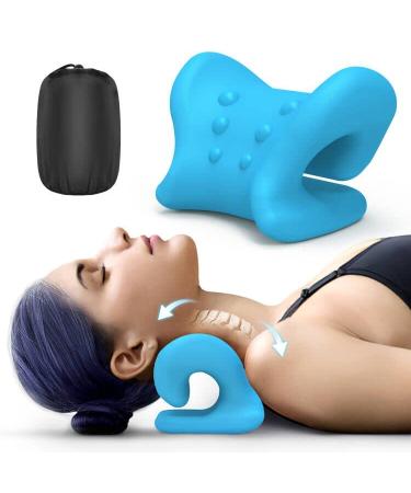 Octifie Odorless Neck Stretcher for Neck Pain Relief, Ergonomic Neck Cloud Cervical Traction Device Chiropractic Pillow for Spine Alignment, Neck and Shoulder Relaxer for TMJ Headache Muscle Tension Blue