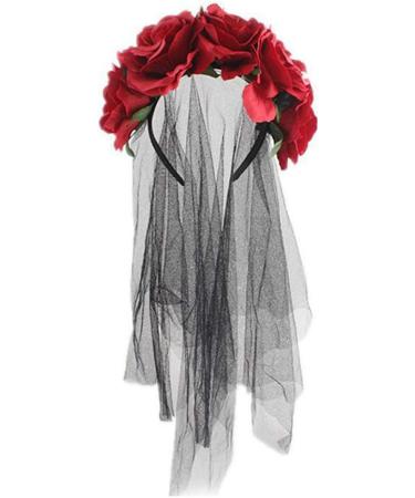 Lurrose Rose Floral Crown Veil Halloween Costume Mexican Headband Day of the Dead Headpiece for Festival Carnival Party Red and Black Gr ße 1 - Buy Online on GoSupps.com
