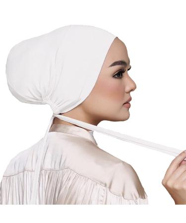 Hophor Women Under Scarf Hat Hijab Cap Islamic Muslim Under Scarf Hijab Cap with Tie-Back Closure White(1pcs)