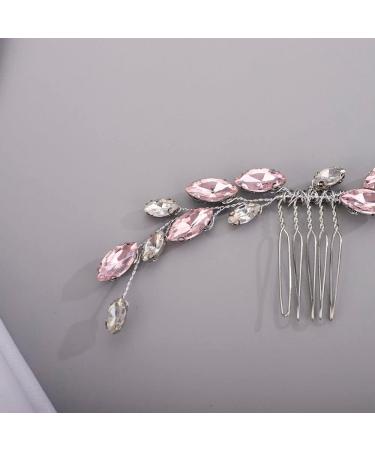 Chargances Bridal Rhinestone Hair Comb Wedding Pink Crystal Hair Vine Comb Vintage Handmade Hair Accessories for Bridesmaid Prom Flower Girls (Pink) - Buy Online on GoSupps.com