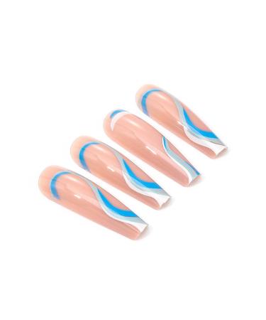 Brishow Long Wavy Lines Press-On Nails | Pink Bellarina Acrylic Nails | 24pcs for Women & Girls - International Shipping Available - Buy Online on GoSupps.com