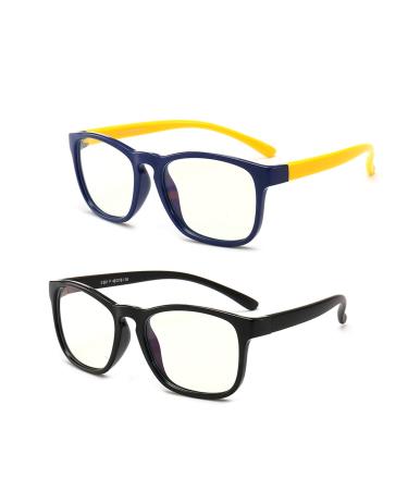 2 Pack Blue Light Blocking Glasses for Kids,UV Protection, Anti Glare Eyeglasses(5-15 Age) Black+yellow/Blue