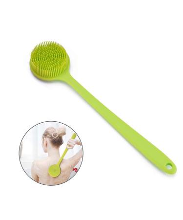 Shower body silicone bathing brush with soft bristles and long grip powerful cleaning suitable for men & women peeling massage sensitive skin can improve blood circulation (Green)
