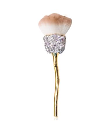 1 Piece White Brown Rose Flower Makeup Brushes Inlay white Rhinestones Flower Blush Brush Super Large Face Powder Makeup Brushes Kabuki Brush for Powder Cosmetic Nail Dust Brush