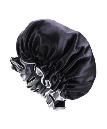 Solid Color Silky Satin Bonnet Cap Bonnets for Women Silky Bonnet for Curly Hair Women Hair Wrap for Sleeping Double Layers Black