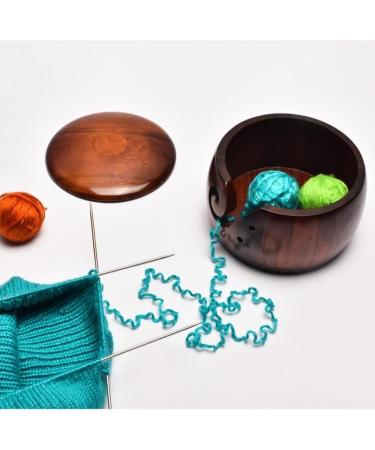 Handmade Dark Wood Yarn Bowl with Lid - Yarn Ball Holder for Knitting and Crochet - 12 Crochet Hooks Included - Buy Online on GoSupps.com