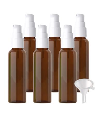 ZEOABSY 6 Pieces 60 ml Brown Lotion Bottles with White Pump 60ml Empty PET Plastic Lotion Pump Bottle Cosmetic Gel Travel Container for Cosmetic Make up Cleaning + 1 x Funnel Brown 60ml