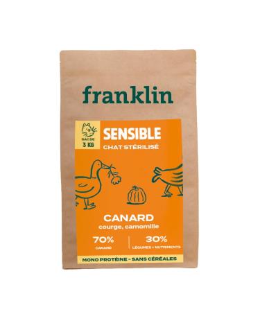 Franklin – Urinary Croquettes for Sterilized Cats – Well-Being – with 70% Duck – grain-free – Mono-protein – Size 10mm – 3 kg