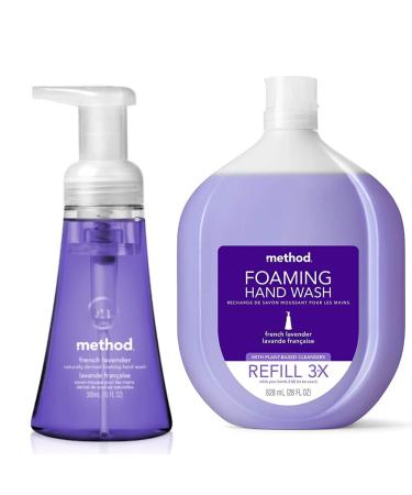 Method Foaming Hand Soap  French Lavender Scent  Set Includes 28 Oz. Refill & 10 Oz. Bottle Dispenser 38.0 Fl Oz