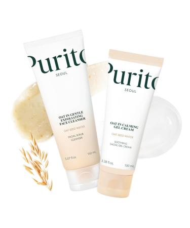 PURITO Oat Velvet Duo Calming Gel Cream & Exfoliating Facial Polish Non-comedogenic Formula Moisturizer Cleanser Mild Korean Skincare for All Skin Types 3.38+5.07 fl.oz Oat Duo
