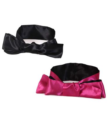 Sleeping Eye Mask 2 Pack Satin Blindfold Eye Covers Soft Comfortable Silk Sleep Mask for Sleeping Games(Black Red and Black)