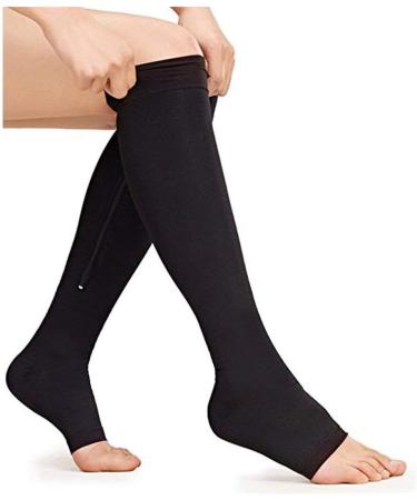 WGE Compression Socks for Men & Women - Stretchy Zipper Leg Support Open Toe Knee Highs Black - Best for Comfort & Style - Buy Online on GoSupps.com