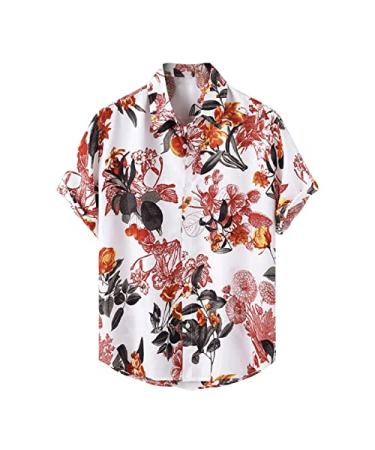 UBST Mens Hawaiian Shirts Short Sleeve Floral Printed Button Down Cotton Vintage Tops Summer Vacation Casual Beach Shirt Dark Gray,navy Medium