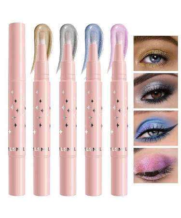 4 Colors Shimmer Liquid Eyeshadow Eyeshadow Stick for Lip and Cheek Long Lasting Brightener Eyeshadow Makeup Glitter Liquid Eyeshadow with Brush (1234#)