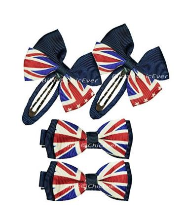 4x hair clips British flag hair clips textile metal blue red white 6294