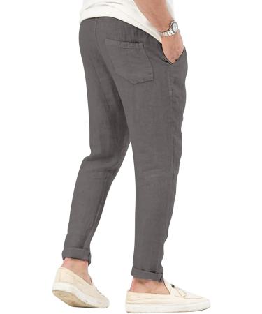 Men's Drawstring Cotton Linen Pants - Grey XX-Large | Elastic Waist, Loose Fit Joggers for Yoga, Beach, and Casual Wear - Buy Online on GoSupps.com