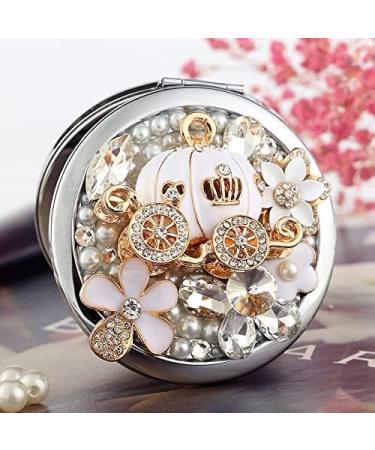 Sheng Handmade Diamond Folding Travel Compact Mirror | Rhinestone Makeup Mirror 1X/2X Magnification | Portable Pumpkin Car Design - Buy Online on GoSupps.com