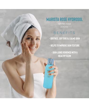 MARISTA White Rose Hydrosol 200 ml by Aroma Essence - Soothing & Deeply Hydrating Spray for Skin and Hair Pure Rose Face Toner Vegan Against Acne Scars & Rashes - Buy Online on GoSupps.com