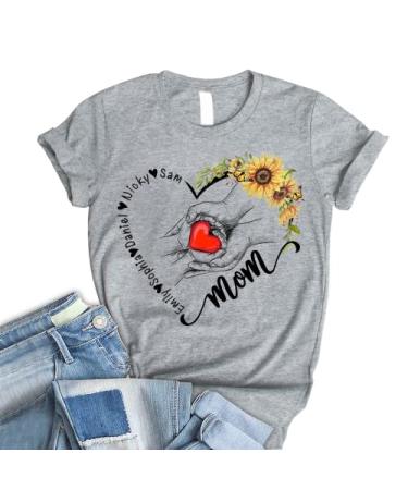 Personalized Mom Flower Heart Custom Kids Name Shirts, Mom Shirt for Women, Mom Shirt - Long Sleeve - Sweatshirt for Mother' Day, Birthday for Grandma, Mom Best Gift Idea for Mother's Day