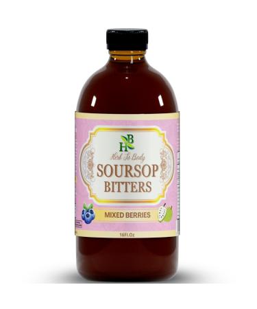 Herb To Body Soursop Bitter Liquid with Mixed Berries 16 oz Herbal Drink & Herbal Drink made with Wildcrafted Soursop Leaves