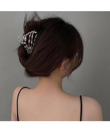PLCPDM Hair Claw Clip Skull Claw Hair Clamps Punk Scary Ponytail Holder Catch Barrette Skeleton Hand Silver - Buy Online on GoSupps.com