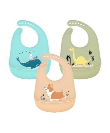 3 Set Baby Silicone Libbar Waterproof Silicone Libs For Feeding With Support Shell Simple Cleaning Soft Castle For Small Children Baby Eating Green