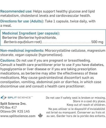 Split Science Berberine 500 mg per capsule| Pack of 3 270 Easy to Swallow Capsules | Non-GMO Gluten-Free Vegan | Suppports Cardiovascular Health & Glucose Metabolism - Buy Online on GoSupps.com