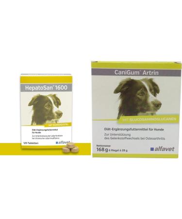 Alfavet Hepatosan 1600 For dogs in chronic liver sufficiency diet gravity feed 120 tablets & canigum artrin supplementary feed for dogs supports joints Kauriegel 168g 120 tablets bundle with canigum artrin