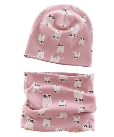 VUCDXOP Baby Children's Cotton Hat Scarf Set Winter Boys Girls Beanie Hats + Tube Scarf Set of 2 Autumn Winter Soft Cotton Beanie Hat Neckerchief Round Scarf Neck Warmer Set Color#2 M (Suitable for 7 Months-2 years old baby)