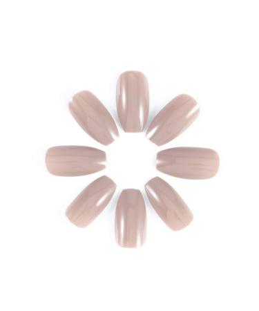 Brishow Coffin Artificial Nails - 24 Pcs Full Cover Natural Ballerina Acrylic Press-On Nails for Women & Girls - Buy Online on GoSupps.com