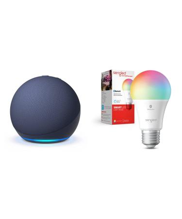 Echo Dot (5th Gen) | Deep Sea Blue with Sengled Bluetooth Color bulb | Alexa smart home starter kit
